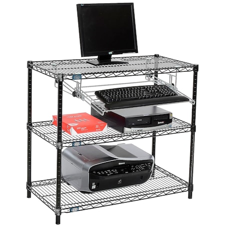 Nexel 3-Shelf Black Wire Shelf Printer Stand with Keyboard Tray, 36inW x 18inD x 34inH 695360BK